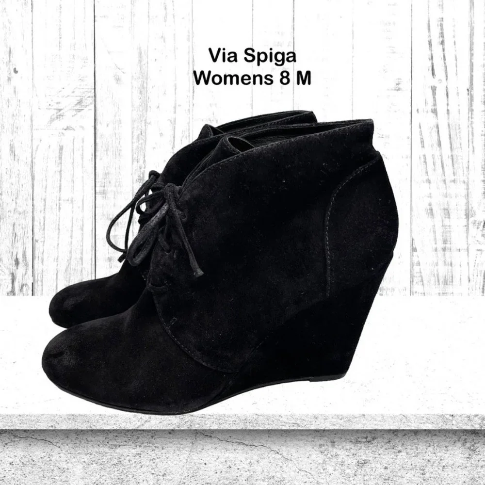 Via Spiga Womens Fedora Black Suede Leather Hidden‎ Wedge Ankle Bootie US Size 8